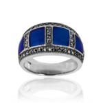 Royal Blue 4-window Marcasite Domed Ring